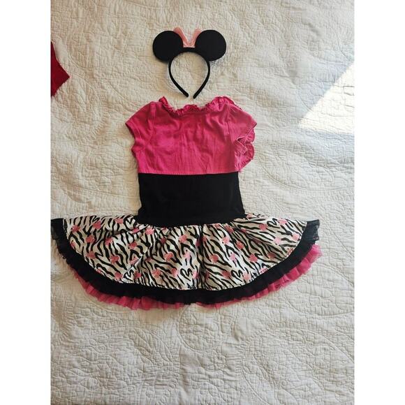 Disney Zebra Print & Pink Ruffles Minnie Mouse Dress & Ears Set Size 6 Girls - Picture 2 of 8